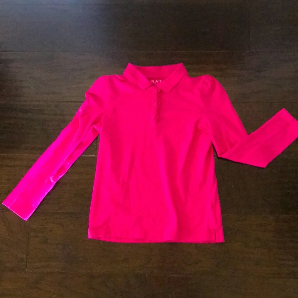PLACE Long sleeved collared shirt polo pink fuchsia L 10 12